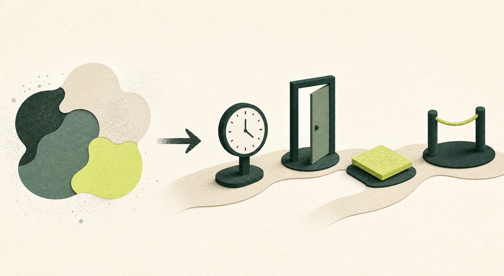 A vague cloud-like timeline becomes a sequence of visible start, work, transition, and stop markers